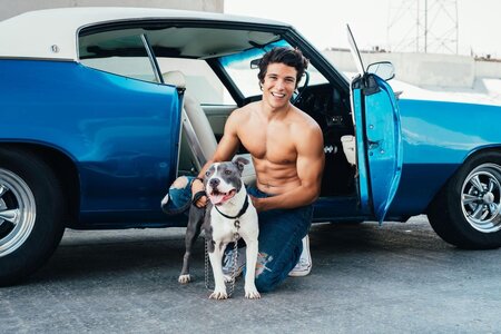 cute-smile-shirtless-fit-muscle-college-dude-petting-dog-blue-car.jpg