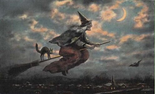 Salem Witch on Her Broom. ca 1925.jpg