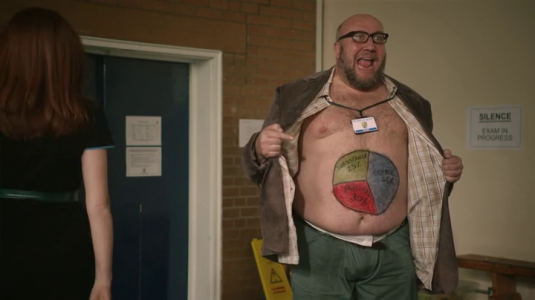 Steve Speirs shirtless in Big School episode 5 (3).png