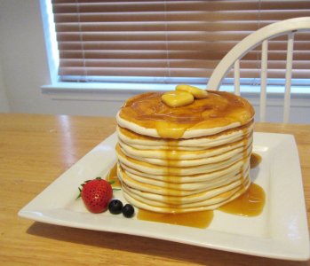 Pancake cake-chocolate cake made to look like pancakes.jpg